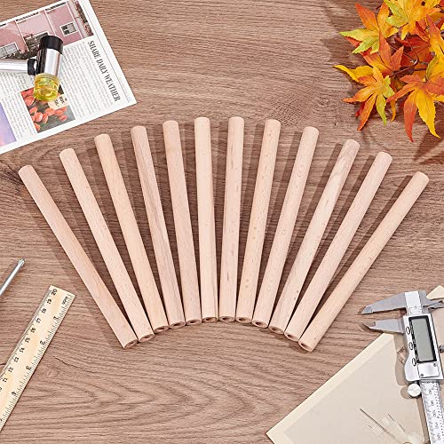 OLYCRAFT 12Pcs 7.9x0.6 Inch Hollow Wood Sticks Round Wooden Dowel Rod with 0.3 Inch Hole Unfinished Beech Wood Rods Natural Wood Round Rods for DIY Crafts Arts Projects - size: 20cm