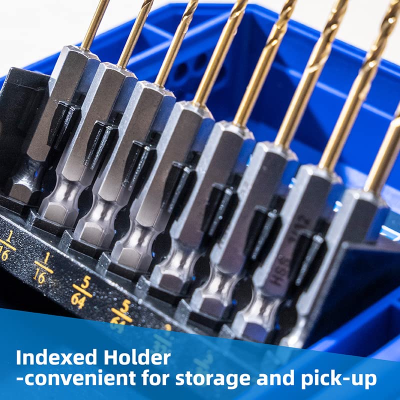 HIGHFIRE 22 Pieces Hex Shank Drill Bit Set for Impact Driver, HSS Twist Titanium Drill Bits for Metal, Hex Drive Quick Change Drill Bits Set - size: 22pcs