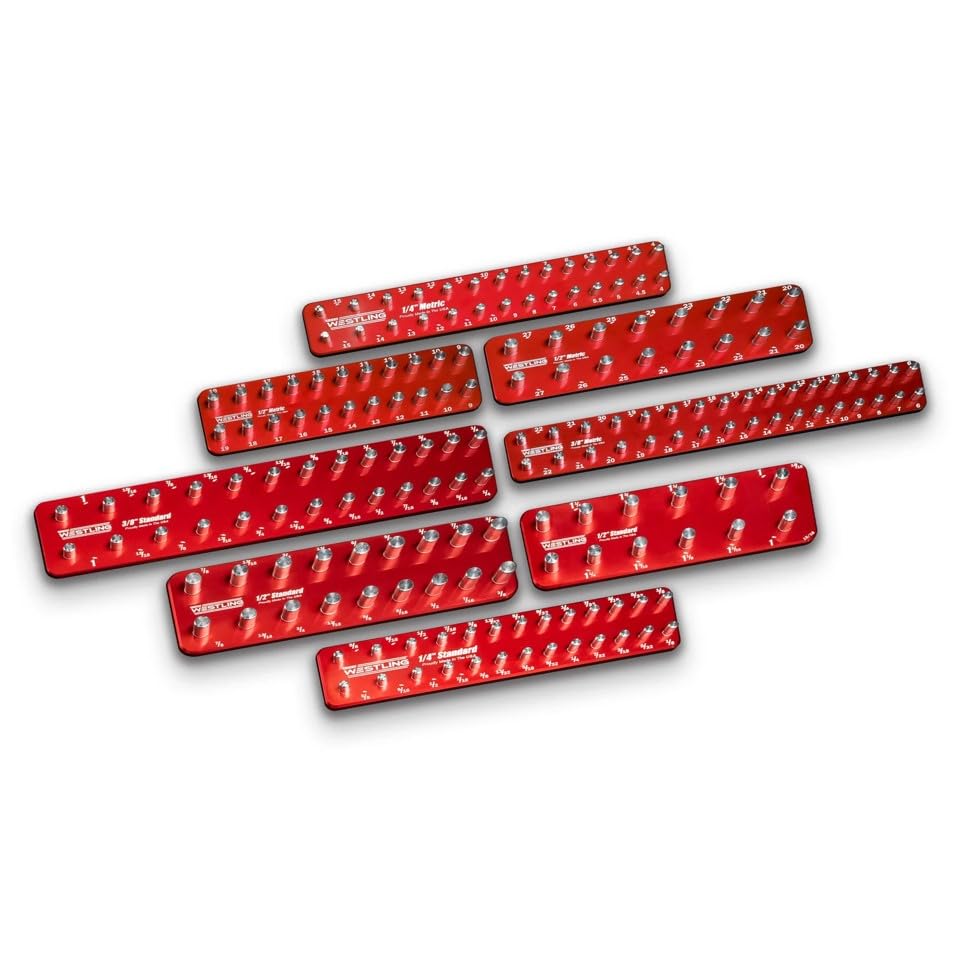 Westling USA Premium Aluminum Starter 8 Piece Socket Tray/Organizer Set, Holds 152 Standard and Metric Sockets (Red/Red, 2 Row) - color: Red/Red, size: 2 Row