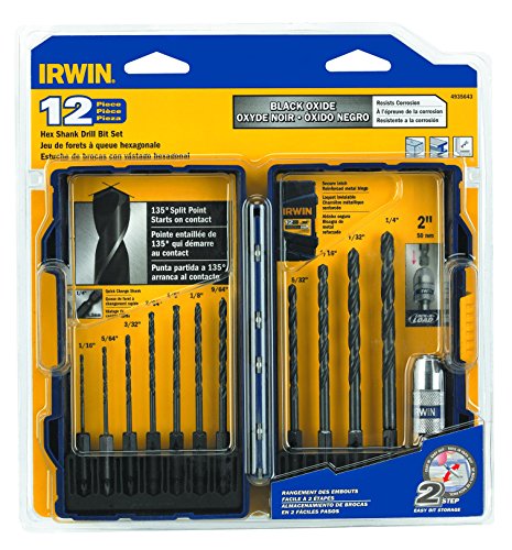 IRWIN Tools Black Oxide Hex Shank Drill Bit, 5/64-Inch (4935643) - size: 12pc Set, style: Black Oxide