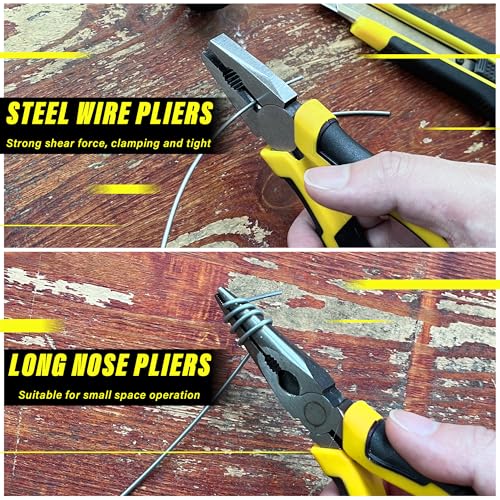 4-Piece Pilers Set with10 Inch Groove Joint Pliers, Adjustable Wrench and 6 Inch Long Nose, Lineman's Pliers for Home Use and DIY Project - style: 4 Pack 6" & 10"