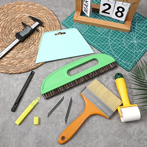 Wallpaper Smoothing Tool Kit, Wall Paper Stick Tool Set, with Wallpaper Paste Glue Brush, Multiuse Wallpapers Squeegee, Seam Roller, and Cutting Tools, for Peel and Stick Wallpapers Vinyl Window Film