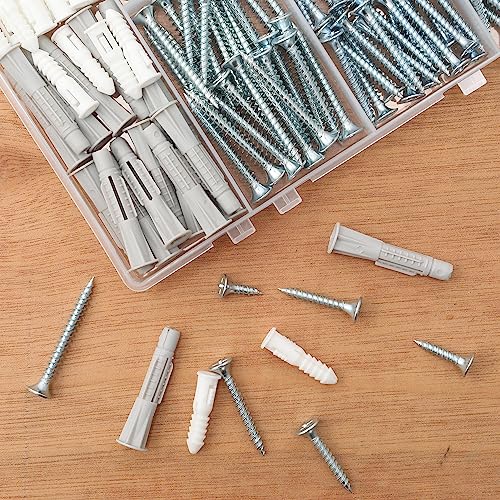JEGONFRI 203PCS 5 Sizes Wood Screws Assortment Kit & 30pcs Wall Anchors