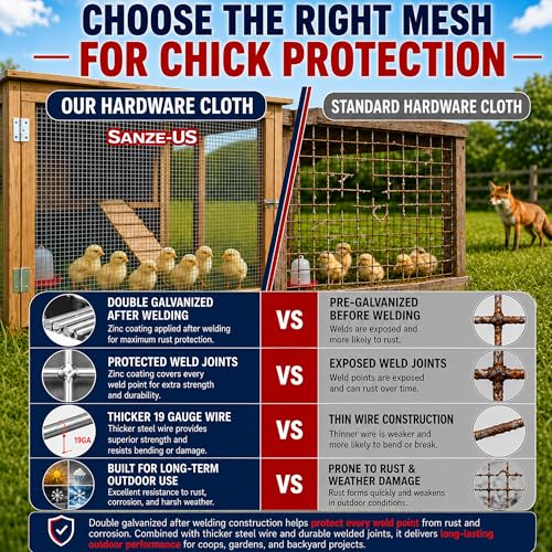 SANZEUS Hardware Cloth, 48in x 100ft 1/2in Mesh, 19GA Chicken Wire Fencing - size: 1/2inch 48inx100ft