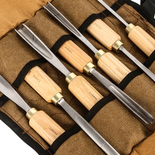 7-Piece Wood Carving Chisel Tools Set, Sharp CR-V Steel Blades - size: 7-Piece with Ash Handle