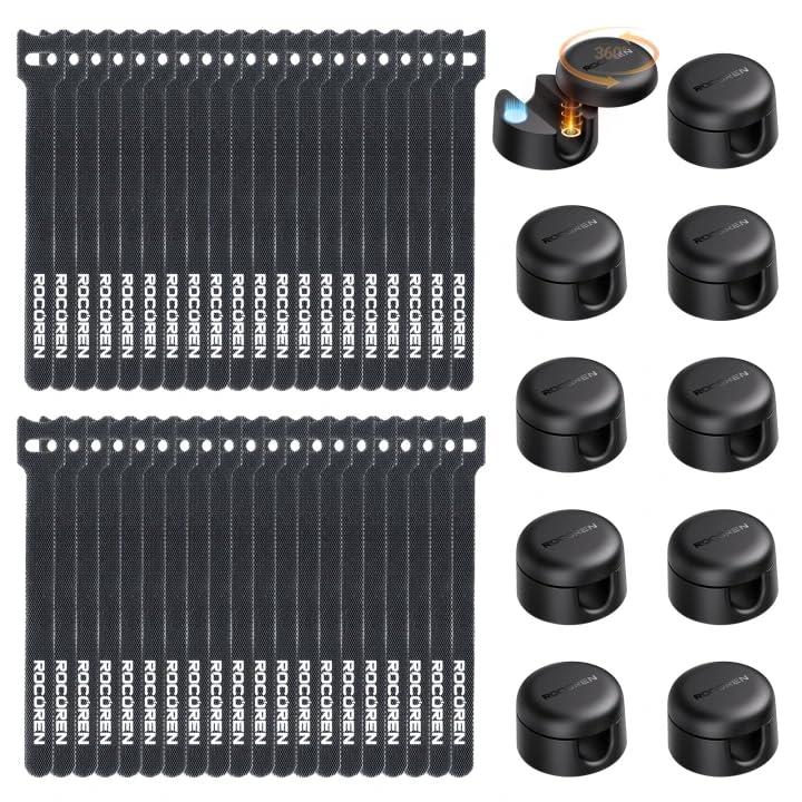 Rocoren 50‑Pack Rotatable Cable Clips & Cord Straps Cable Management Kit
