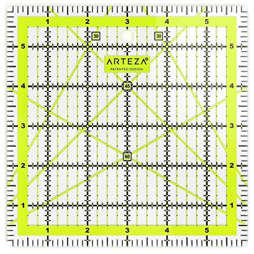 ARTEZA Quilting Rulers Set of 4, Acrylic Square Quilting Rulers for Sewing and Fabric Cutting, 4.5 x 4.5, 6 x 6, 9.5 x 9.5, 12.5 x 12.5 Inch, Dual-Color Grid, 30/45/60 Degree, 48 Non-Slip Rings - size: 4.5 x 4.5, 6 x 6, 9.5 x 9.5, 12.5 x 12.5 in