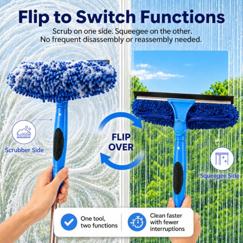 2-in-1 Window Cleaning Kit with Bucket, Extension Pole & Squeegee