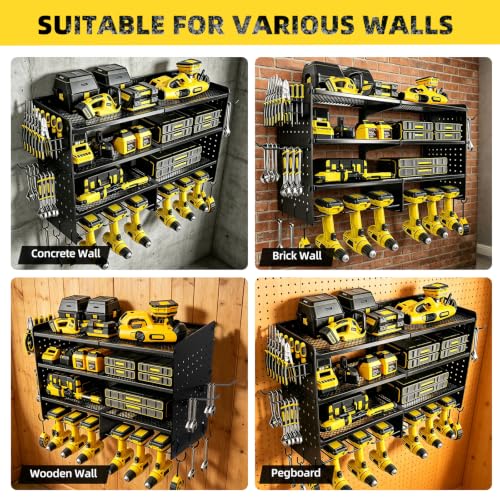 Power Tool Organizer Wall Mount, 4 Tier Heavy Duty Tool Storage Rack