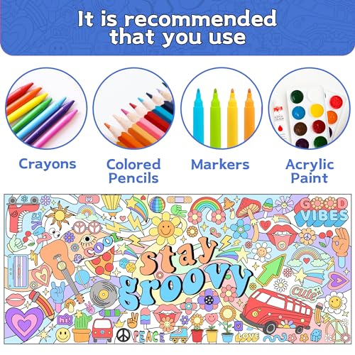 Dvbonike Jumbo Stay Groovy Coloring Poster Retro Hippie Boho DIY Paper - style: Groovy