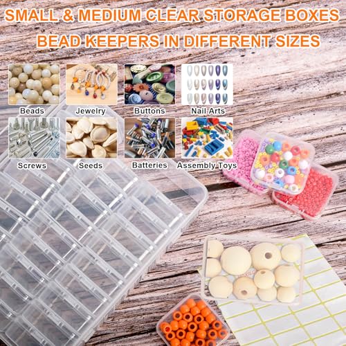 46Pcs Bead Organizer Set, Premium Small and Medium Clear Plastic Storage Boxes for Jewelry Making Crafts Screws Seeds DIY Bracelets Diamond Small Parts, Stackable Containers with Hinged Lid and Labels - size: 2 Pack 46 Pcs (Small and Medium)