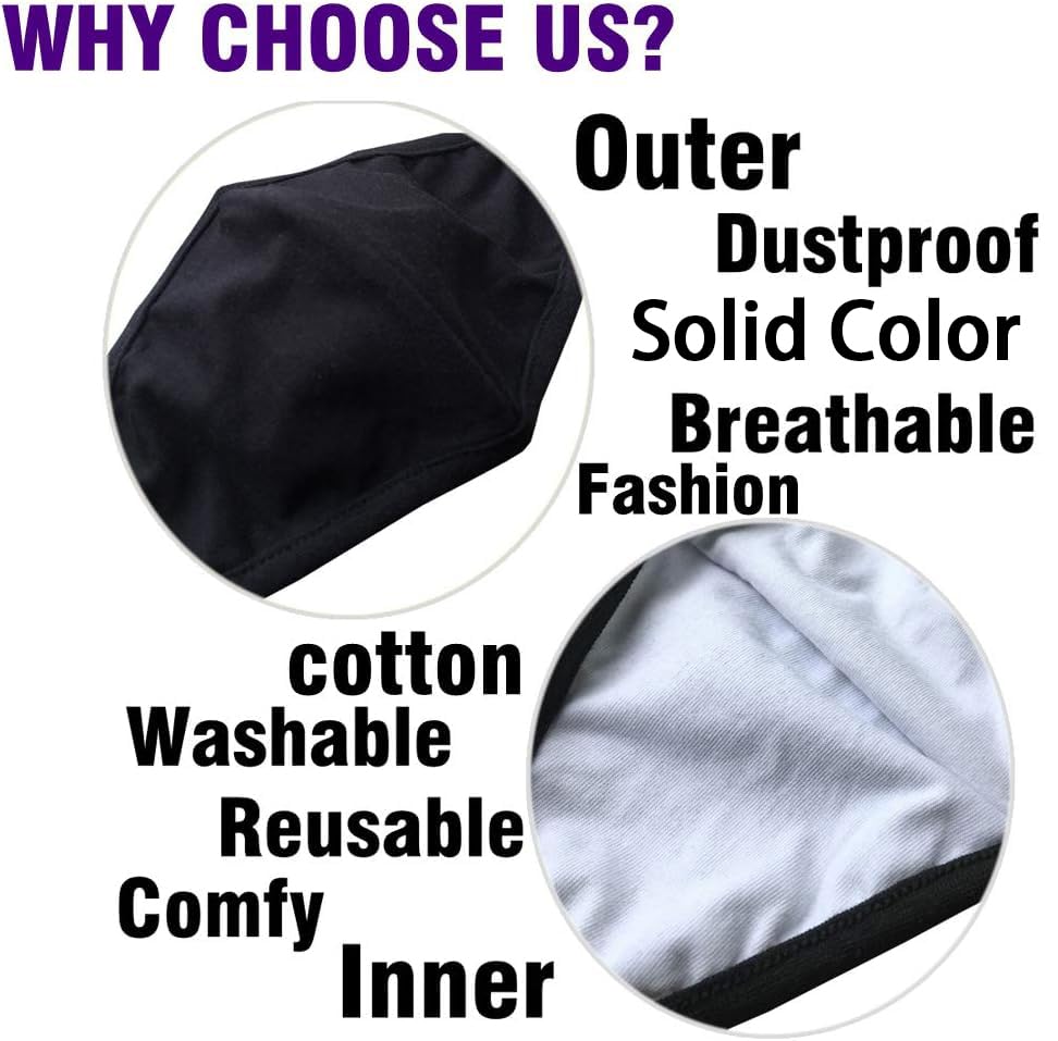 Black Dust Face Mask - All Cotton - Reusable Cloth Comfy Fabric Mask | for Adults Women Outdoor Sport Travel, Washable Breathable Half Face Cloth Mouth Masks with Earloop - color: Pack 3 Black