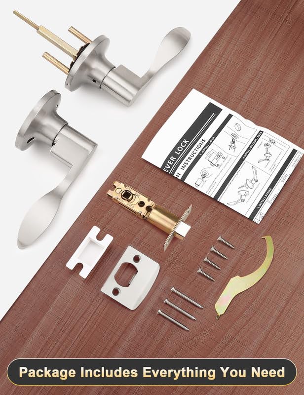 Mengico 10 Pack Satin Nickel Modern Interior Passage Door Knobs, Keyless Door Handle for Hallway & Closet, Wave Style Non-Locking Door Lever Reversible for Left & Right Handed - size: Passage Function - Keyless