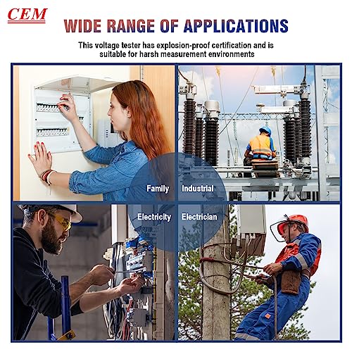 Voltage Tester,CEM AC-6 Non-Contact Voltage Detector,Electrical Tester,AC,LCD Display in Percentage,Buzzer Alarm,Live Wire Tester,Wire Breakpoint Finder - Black-Built-in/External Battery (Random)