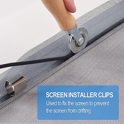 BAYTORY Window Screen Repair Kit, Steel Roller Tool with Bearing, Spline Removal Hook, 32ft Retainer Spline and 8pcs Screen Clips Replacement for Installing Door Mesh Screens BY0009G11