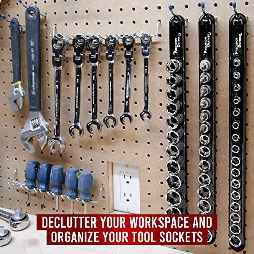 Precision Defined Aluminum Tool Socket Holder 3-Piece Set | Black, 1/4-Inch x 16, 3/8-Inch x 16, 1/2-Inch x 14 Clips | 360 Rotation - Heavy Duty Socket Rails Organizer - color: Black