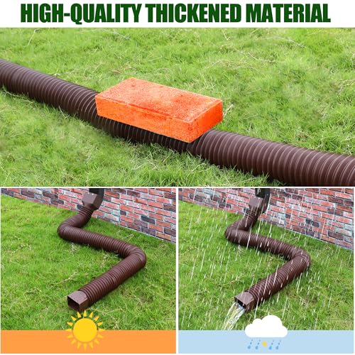 2 Pack Rain Gutter Downspout Extensions, Upgraded Flexible Drain Down Spout Extender for Rain Water Drainage, Each Extendable from 20" to 66", Combine to 10 ft with Connector(Brown) - color: 2 Pack Brown
