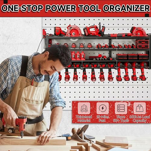 50" W Power Tool Organizer Wall Mount,Holds 12 Cordless Drills - color: Without Charging Station, size: 4-Tiers,12 Slots