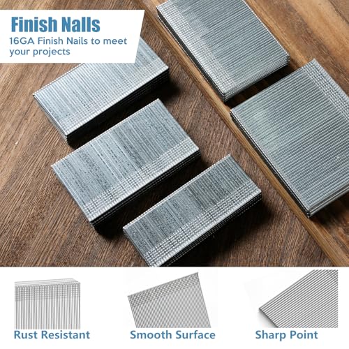 304 Stainless Steel Straight 16 Gauge Finish Nails 5 Sizes 2500 PCS - size: 5 SIZES- 2500 pcs