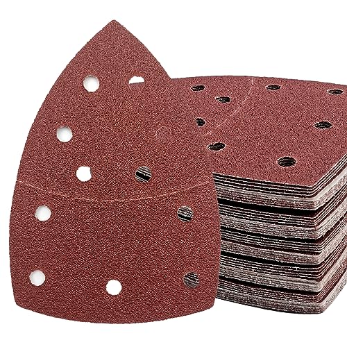 50 PCS Mouse Detail Sander Sandpaper, 60 Grit Palm Sander Sandpaper 11 Holes Hook and Loop Sander Pads Triangular Sanding Sheets Abrasive Sanding Paper for Mouse Sander - size: 60 Grit