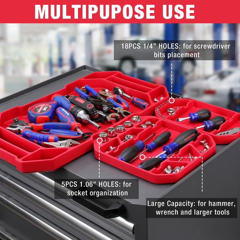 WORKPRO 5-Piece Tool Organizer, Non-Slip Flexible Tool Tray Set