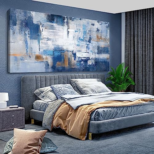 KLAKLA Abstract Canvas Wall Art - Blue and White Picture Artwork for Wall Modern Paintings Wall Decor Living Room Bedroom Office Large Wall Art - color: Blue-White-Gray, size: 58"L x 29"W