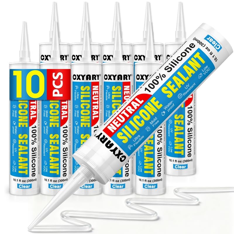 Silicone Caulk & Sealant Clear, 10 Pack - 100% Silicone Sealant (300ml) - color: Clear, size: 10 Pack