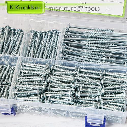 460Pcs Pocket Hole Screws, 1" 1-1/4" 1-1/2" 2" 2-1/2" Wood Screws Assortment Kit #8 Coarse Thread Zinc Pocket Screw Jig Kit, Square Drive, Self Tapping, Indoor Internal, w/ 150MM Drive Bit - size: C. #8