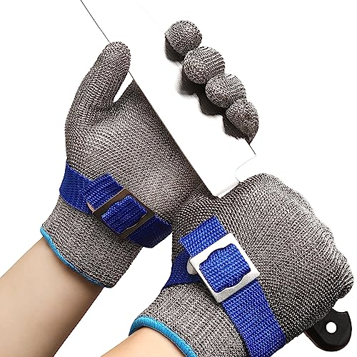 Schwer ANSI A9 Cut Resistant Glove, Food Grade Stainless Steel wire Mesh Metal Gloves, Knife Cutting Gloves for kitchen Mandoline Slicing Butcher Meat Cutting Oyster Shucking Fish Fillet（M, 50 Pairs） - size: Medium (Pack of 100), style: 2.0 Steel Wire+hpp