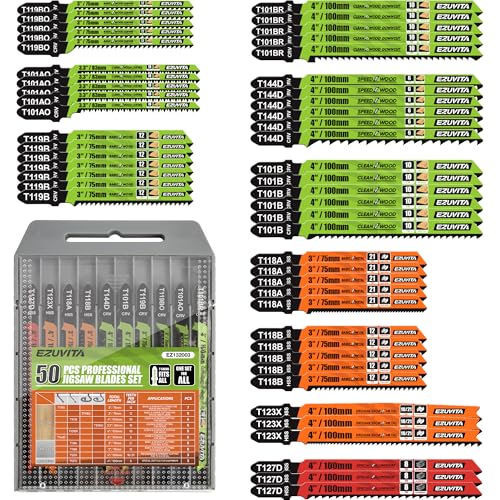 50-Piece Jigsaw Blades Set with Storage Case - size: 50pcs T119B-T127D