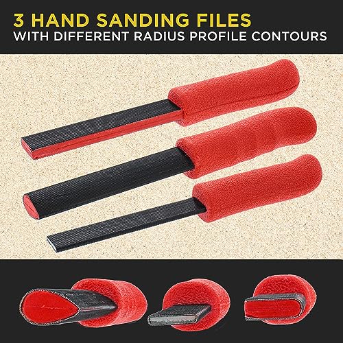 Dura-Gold Set of 3 Contour Hand Sanding File Block Sticks with 40 Sheet Hook & Loop Sandpaper Kit - 3 Different Convex Radius Profile Shapes, Teardrop - style: Oval