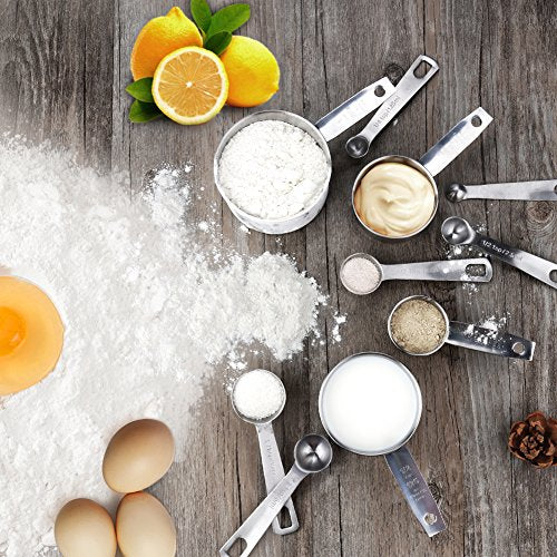 Accmor 11 Piece Stainless Steel Measuring Spoons Cups Set, Premium Stackable Tablespoons Measuring Set for Gift Dry Liquid Ingredients Cooking Baking - color: Silver