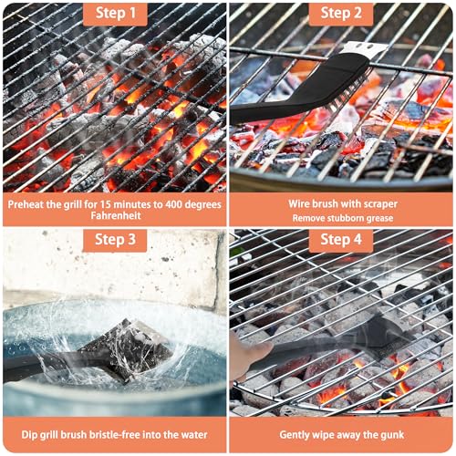Grill Brush with Scraper Set 2 PCS Stainless Steel Wire Brush with Spatula and Bristle Free Steam Cleaner for BBQ Grill Cleaning Barbeque Grill Brushes - size: 16 inch (2-Pack)