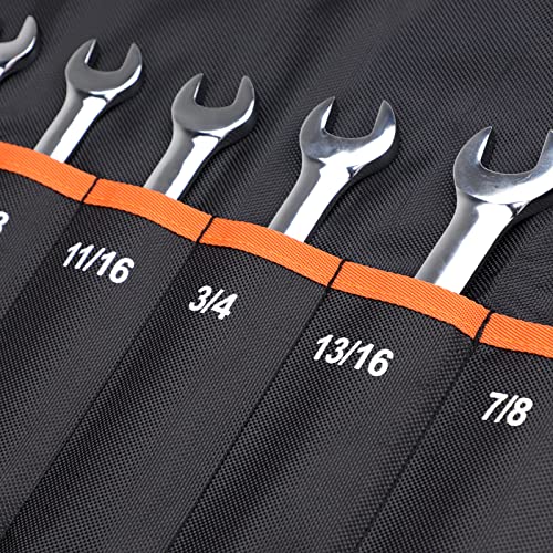 Wrench Roll Up Pouch – Wrench Organizer, Wrench Bag with Handle, Wrench Holder for Hanging - size: 17 Pockets SAE