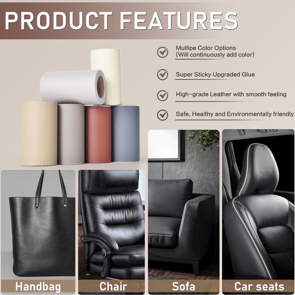 Leather Repair Tape, Self Adhesive Leather Repair Patch Kit Dark Grey - color: Dark Grey, size: 4x 63 inch
