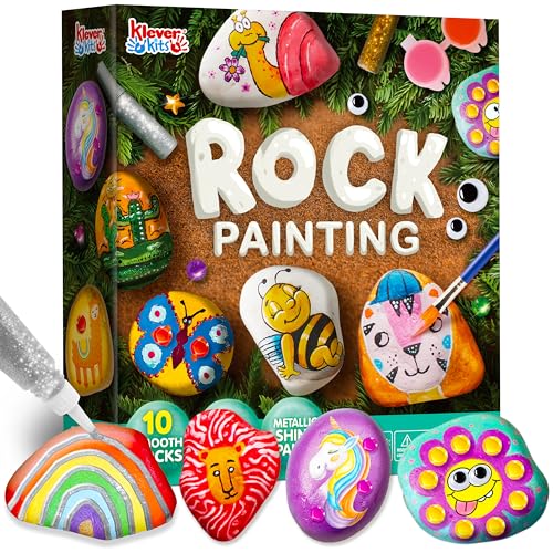 JOYIN Rock Painting Kit for Kids, Arts and Crafts for Girls & Boys Ages 6-12, DIY Supplies for Painting Rocks, Easter Craft Kits Art Set, Kids Birthday Christmas Presents, Family Indoor Activity - style: Original