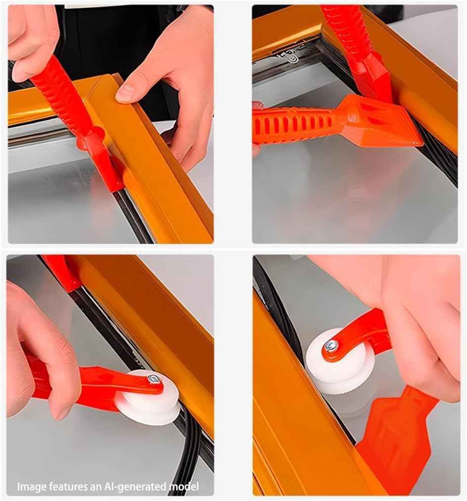2-Pack Red Rubber Seal Install Tool Kit – Includes Screen Roller & Glazing Shovel, Weather Stripping Roller Set for Car Door, Windshield, Boat, RV, Window Screen & Door Seam Repair