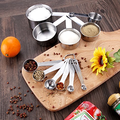 Accmor 11 Piece Stainless Steel Measuring Spoons Cups Set, Premium Stackable Tablespoons Measuring Set for Gift Dry Liquid Ingredients Cooking Baking - color: Silver
