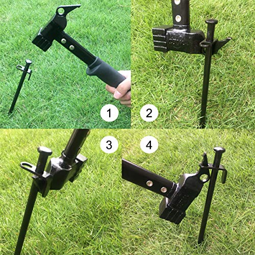 Heavy Duty Tent Stake Peg Hammer & Puller 2 in 1 Tool, Portable Camping Mallet with Non-Slip Rubber Handle, Steel Tent Stakes Remover for Outdoor Camping Hiking Backpacking