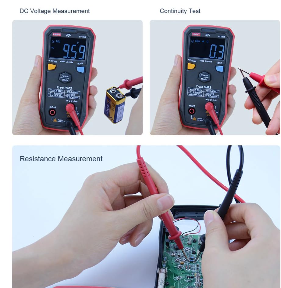 UNI-T UT123T Digital Multimeter Pocket-Sized, NCV Detection, Temperature, Continuity Test, CAT III 600V, Auto-Ranging, EBTN LCD for Home DIY Electrical Testing