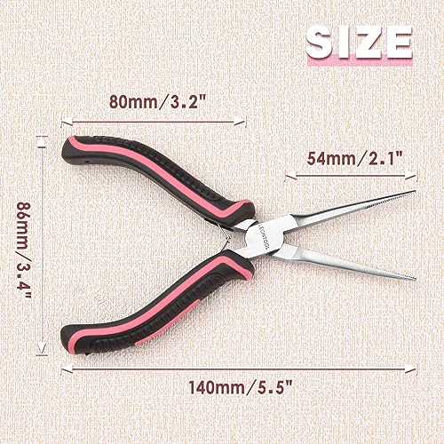6 Inches Small Needle Nose Pliers for Jewelry Making Serrated Jaws Mini Extra Long Needle Nose Pliers with Spring, Tiny Precision Jewelry Making Supplies for Gripping, Pink Tool for Women - style: Needle Nose Pliers Serrated Jaws