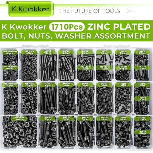 Hex Socket Metric Bolt Assortment, 1713Pcs M2 M3 M4 - size: A. M2 M3 M4
