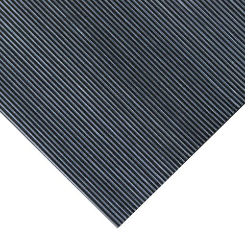 Rubber-Cal Fine Rib Corrugated Rubber Floor Mat - 1/8" x 4 ft x 2.5 ft Black - size: 30"L x 48"W x 0.1"Th