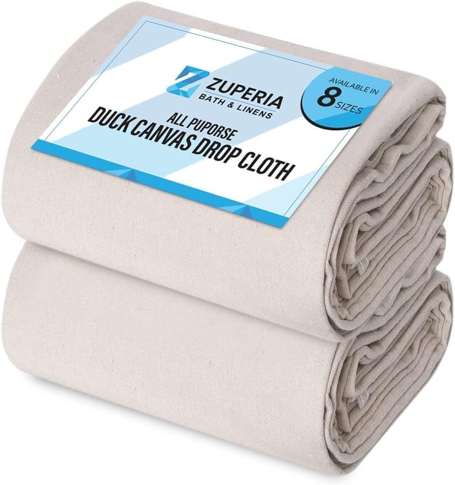ZUPERIA Canvas Drop Cloth (Size 6 x 9 Feet - Pack of 2) - Pure Cotton Painters Drop Cloth for Painting, Furniture & Floor Protection - All Purpose Thick Canvas tarp with Double Stitched Edges - size: 6' x 9' Feet - Pack of 2
