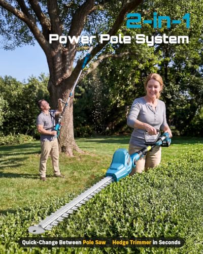 SEESII 2-in-1 Cordless Pole Saw 8-Inch & 16-inch Hedge Trimmer Combo - color: Royal Blue