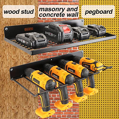 UU-Major Power Tool Organizer with Charging Station,Drill Holder Wall Mount,Garage Storage Shelves for Organization and Storage,Heavy Duty Pegboard Wall Organizer Set Solid Metal Black… - style: 1shelf+1rack