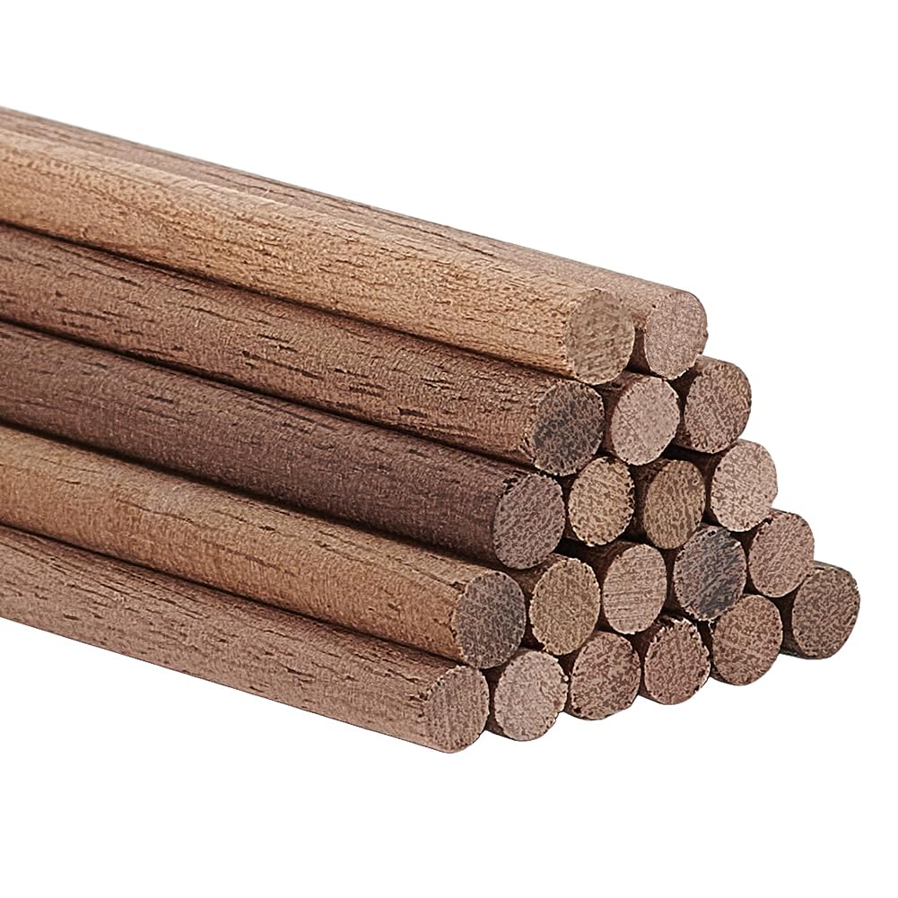 BENECREAT 20pcs Black Walnut Wooden Dowel Rods, 15.75x0.16 Inch Wooden Rod Sticks Unfinished Wood Dowels for DIY Woodworking Support Crafts Assortment - size: 15.75x0.16 Inch