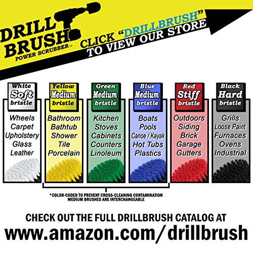 Drillbrush Multipurpose Cleaning Brush Set - Grout, Tile, Shower, Brick - color: White, Yellow, Green, Red, Black