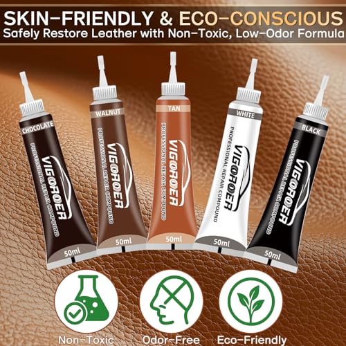 Vigorder Brown Leather Repair Kit for Furniture, Leather Couch Repair Kit for Furniture, Sofa, Jacket, Purse – Super Easy Instructions to Fix Scratches, Tears, Holes, and Peeling - color: Brown