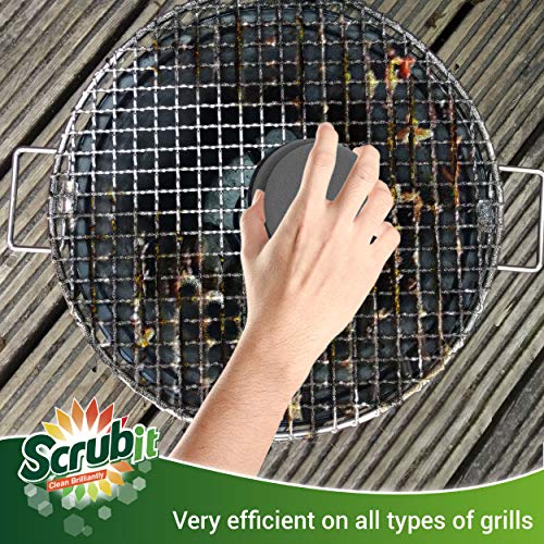 SCRUBIT Grill Cleaning Brush - Grill Sponge Bristle Free BBQ Cleaner with Heavy Duty Scrubber Pad, Safe Cast Iron and Griddle Scraper Pads, Ideal Accessories for Charcoal and Gas Grills - 2 Pack